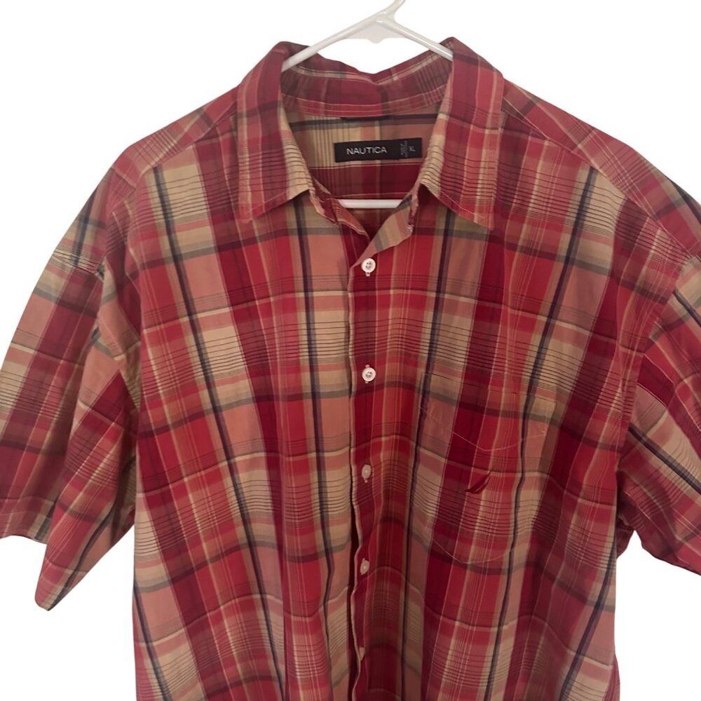 Nautica red and brown plaid short sleeve button up shirt size XL - Picture 7 of 7